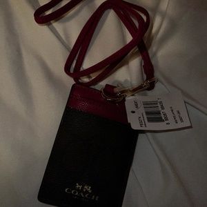 Brown and Pink Monogramed Coach Leather ID Lanyard